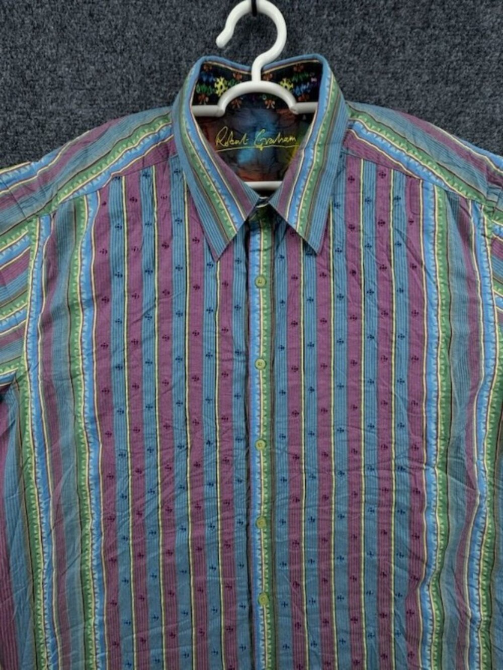 Robert Graham Blue Purple Point All Cotton Striped XL Long Sleeve Shirt Mens